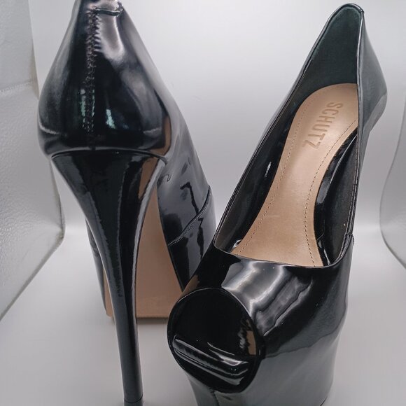 SCHUTZ BLACK OPEN TOE HIGH HEELS - Picture 1 of 2